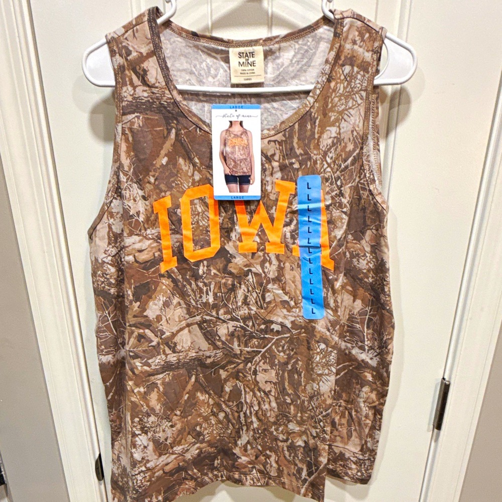 State of Mine Women's Camo Graphic Print Jersey Cotton Tank Top, L NWT